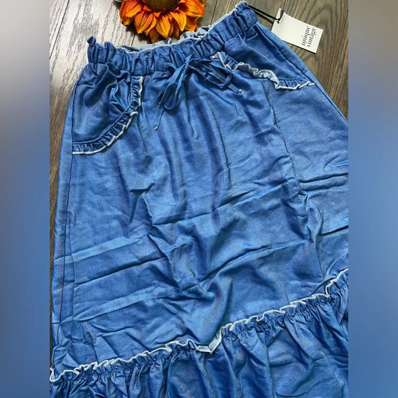 🦋B2G1🦋UNIQUE VINTAGE 1970s Chambray Ruffle Tiered Midi Skirt | NWT | - Picture 8 of 12